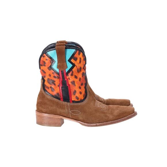 Etro Shoes - Etro Cowboy Boots in Multicolor Leather and Brown Suede